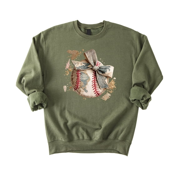 Ink-Printed Image Not Actual Fabric Camo Coquette Bow Baseball Sweatshirt for Women & Youth Army Green Sweatshirt Adult M