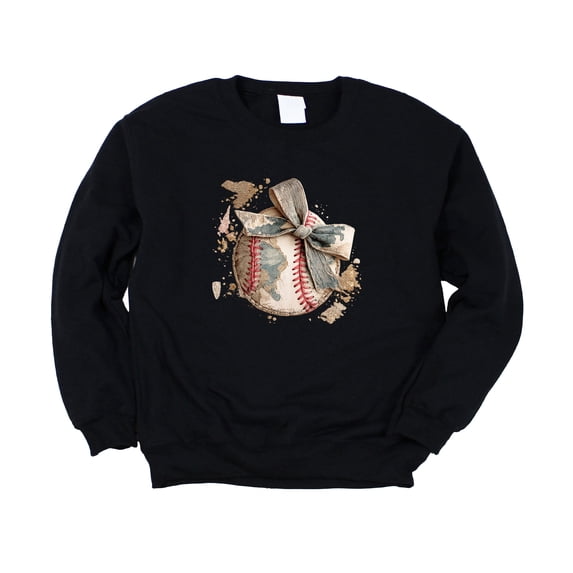 Ink-Printed Image Not Actual Fabric Camo Coquette Bow Baseball Sweatshirt for Women & Youth Black Sweatshirt Adult Large