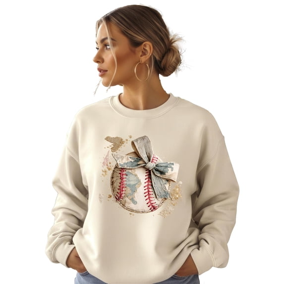 Ink-Printed Image Not Actual Fabric Camo Coquette Bow Baseball Sweatshirt for Women & Youth Sand Sweatshirt Adult Medium