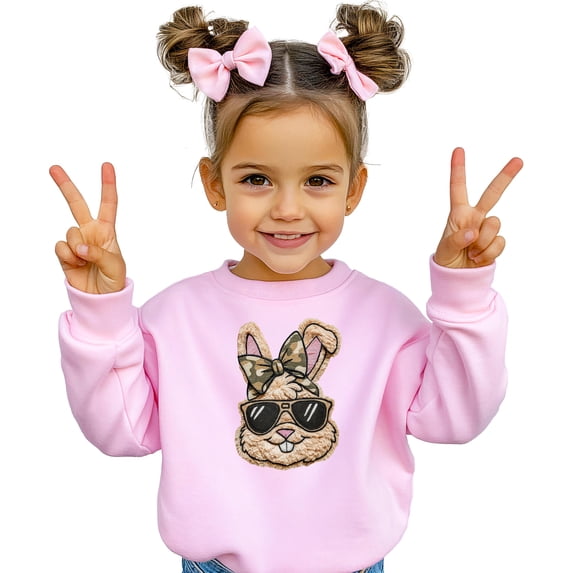 Ink Printed NOT a Chenille Patch Camo Bow Easter Bunny Pullover for Girls Pink Sweatshirt 3T