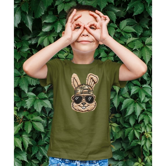 Ink Printed NOT a Chenille Patch Family Matching Camo Hat Easter Bunny Shirt for Boys Military Green Shirt 12 Months