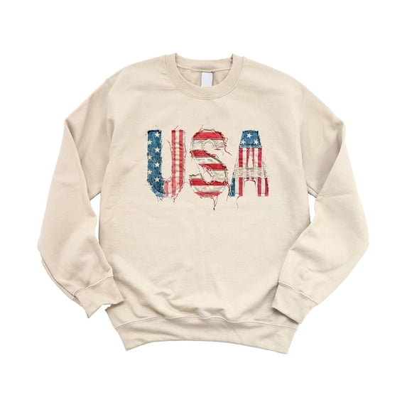 Ink-Printed USA Distressed Flag Sweatshirt for Women Kids July 4th Family Matching Crewneck Sand Sweatshirt Adult Medium