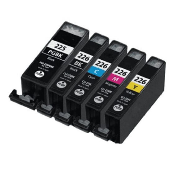 Ink Printer Cartridge, for Canon 225 226 PGI225, Black/Tri-Color, 5 Count
