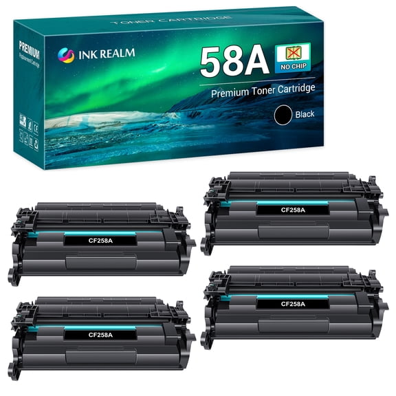 Ink Realm Compatible for High Yield HP 58A CF258A Laser jet Toner Cartridge Black (No Chip) Replacement for HP 58A CF258A 58X CF258X M404 M428 M406 M430 Printer Ink (Black, 4-Pack)