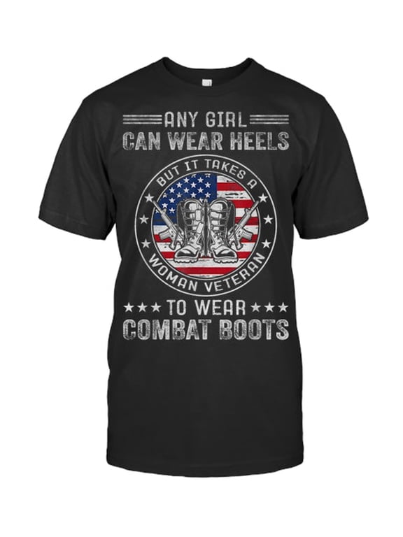 Female Veteran Combat Boots Patriotic Graphic T-Shirt Women Military Crewneck Tee