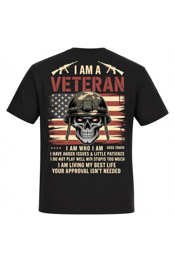 Military Honor Salute Veteran Graphic T-Shirt Crew Neck Short Sleeve Black Medium