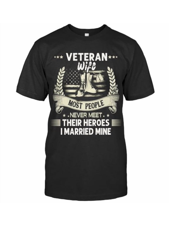 Ink & Soul Veteran Wife Military Spouse Support Graphic Cotton T-Shirt Black Short Sleeve
