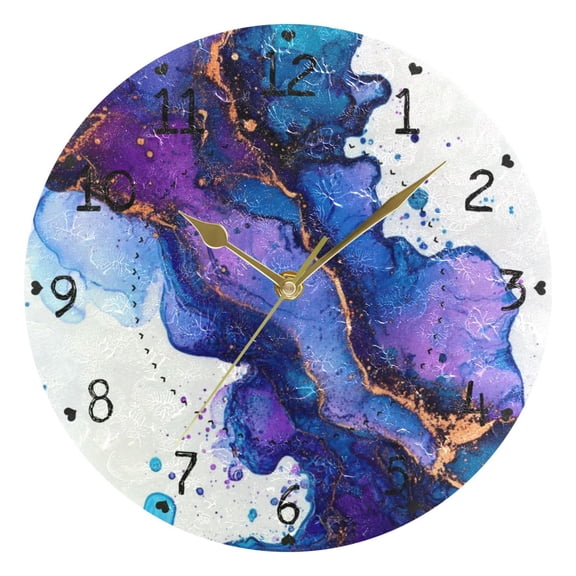 Ink Splash Alcohol Round Wall Clock Silent Battery Operated Home Decor for Living Room Bedroom