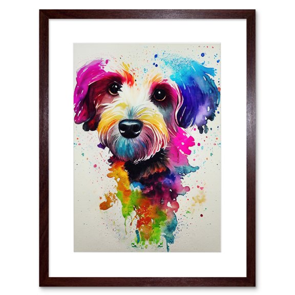 Ink Splatter Cockapoo Dog Watercolour Painting Artwork Framed Wall Art Print 9X7 Inch