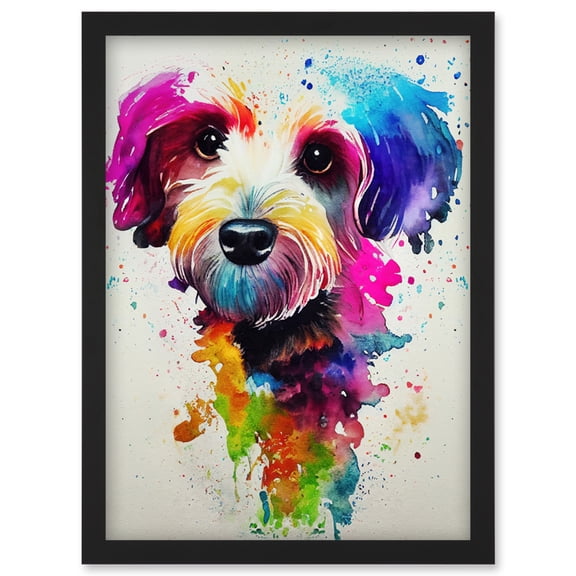 Ink Splatter Cockapoo Dog Watercolour Painting Artwork Framed Wall Art Print A4