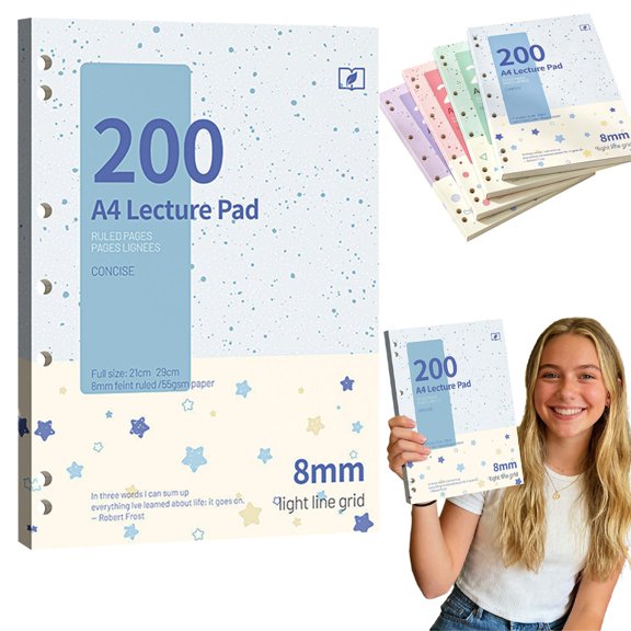 Ink Splatter Ruled Notebook, 200 Pages Tear Out Notepad with 8mm Margin, Pre-Punched Multi-Hole Loose Leaf Notebook, Glue Bound Clean Tear Paper for Daily Writing & Office Document Recording(A)