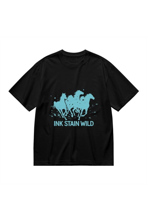 Ink Stain Wild,running Horses With Ink Droplets Print 1, T Shirt for Men, Vintage Graphic Tees Men, 23686779,M