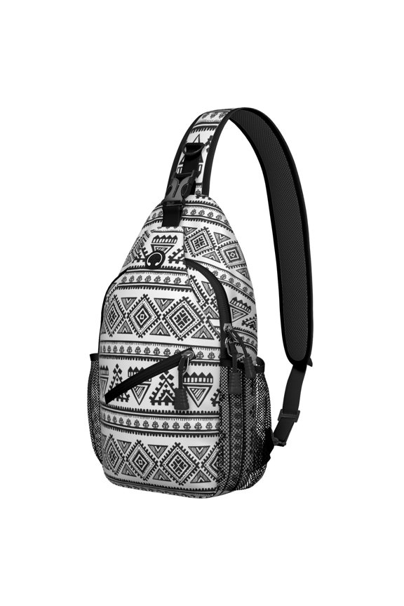 Ink Style Travel Sling Backpack Lightweight Durable Crossbody Bag with Rustic Patterns for Commuting and Hiking