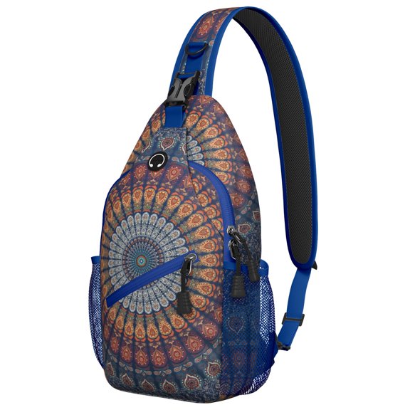 Ink Style Travel Sling Backpack Lightweight Durable Crossbody Bag with Rustic Patterns for Commuting and Hiking