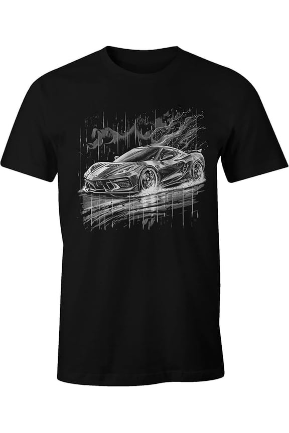 C8 Matrix Halftone Next Generation Vette Cotton Short Sleeve T-Shirt (Black, Large)