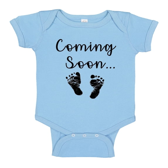 Ink Trendz Coming Soon Baby Feet Pregnancy Announcement Baby Bodysuit Newborn (Baby Blue)