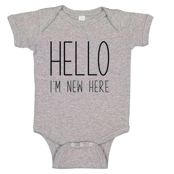Ink Trendz HELLO I'M NEW HERE Baby Reveal Going Home Announcement Baby Romper Bodysuit (Heather Grey, Newborn)