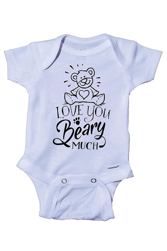 Love You Beary Much Baby Onesie, Cute Teddy Bear Design Bodysuit (White, 6-9 Months)