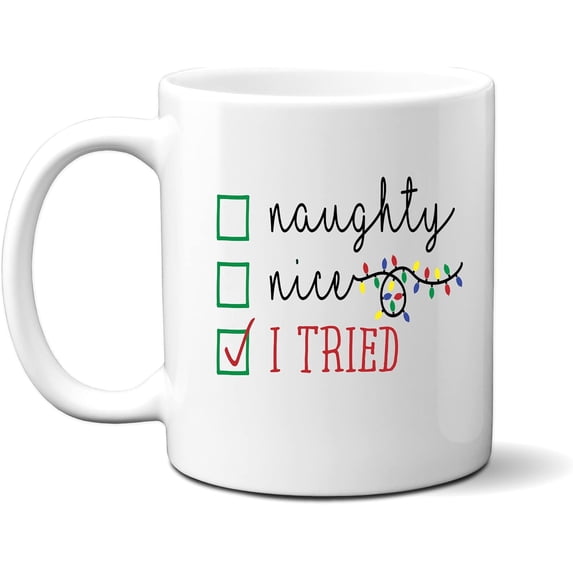 Ink Trendz Naughty or Nice Funny Christmas Mug, 11oz Ceramic Coffee Mug, White Elephant Gift, Coworker
