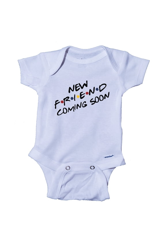 New Friend Coming Soon Chandler Inspired Friends TV Themed Cute unisex Baby One-piece Onesie Pregnancy Reveal (White, Newborn)