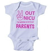 Ink Trendz Peace Out NICU I'm Going Home With My Parents Baby Onesie (Pink, Preemie)