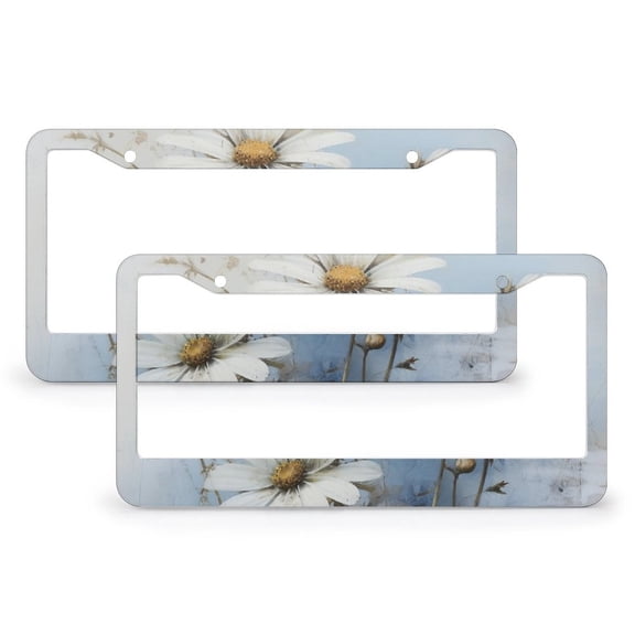 Ink Wash Daisy License Plate Frame 2 PCS Naive Daisy Flowers Car Tags Frames Holder for US Standard Vehicles for Women Men 2 Holes Aluminum License Plate Frames