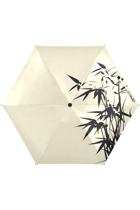 Ink Wash Painting Umbrellas for Sun Auto Open Close UV50+ Waterproof 5-Fold Compact Fiberglass Frame
