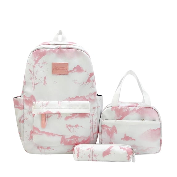 Ink Wash Pattern Schoolbag for Female College Students Travel Backpack Lightweight Double Shoulder