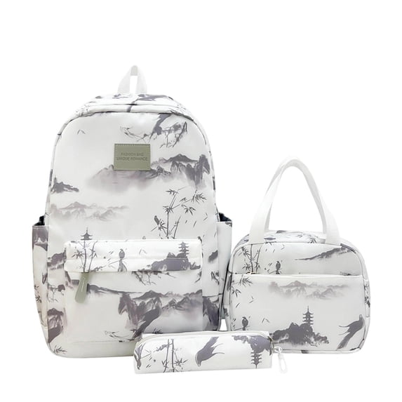 Ink Wash Pattern Schoolbag for Female College Students Travel Backpack Lightweight Double Shoulder