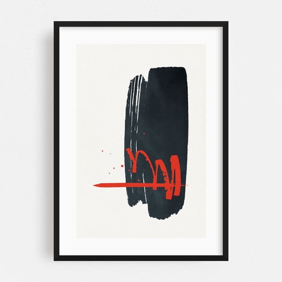 Ink Work 001 - Painting Abstract Minimalist Modern Art Geometric Watercolor Line Art Black Framed Wall Art Print 12 x 18 inches