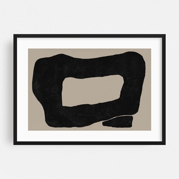 Ink Work 010 - Painting Abstract Minimalist Modern Art Geometric Black and White Silhouette Black Framed Wall Art Print 20 x 30 inches