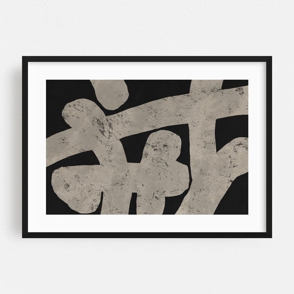 Ink Work 016 - Painting Abstract Modern Art Geometric Minimalist Black and White Pattern Black Framed Wall Art Print 20 x 30 inches