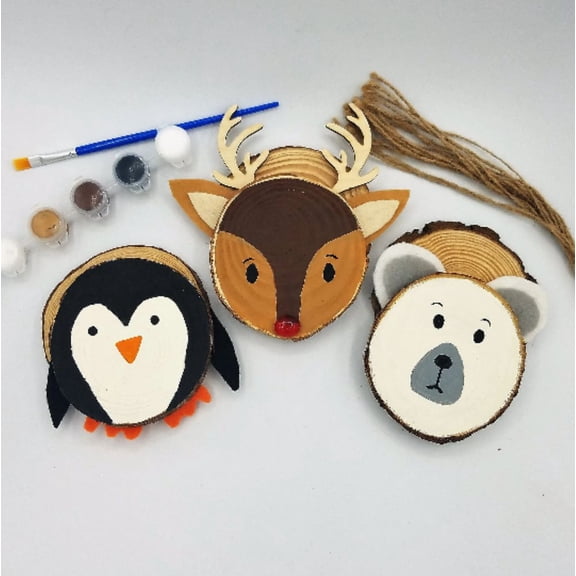 Ink and Trinket Kids DIY Christmas Ornament Painting Kit, Rustic Ornaments Made with Pine Wood Slices