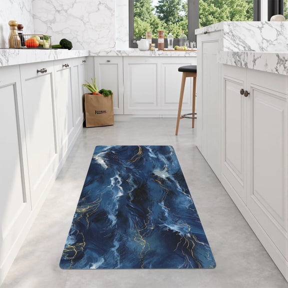Ink-colored mountain stream rubber bottom long kitchen mat