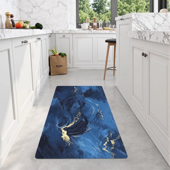 Ink-colored mountain stream rubber bottom long kitchen mat