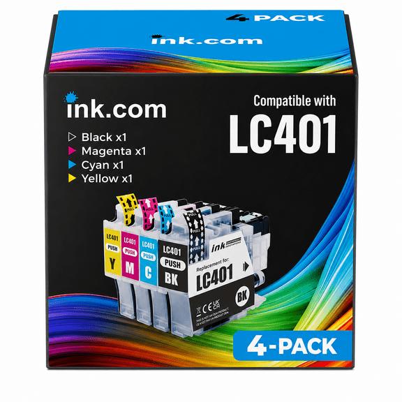 Ink .com Compatible Brother LC401 LC401XL Ink Cartridges, 4 Pack, High Yield for MFC and Dcp Series Printers
