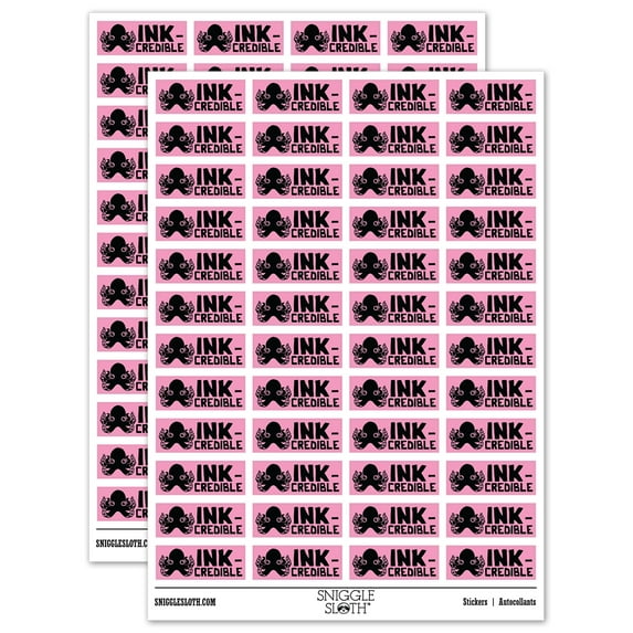Ink-credible Incredible Octopus Teacher Student School Sticker Set - Light Pink - Gloss Finish - 1.25" Mini