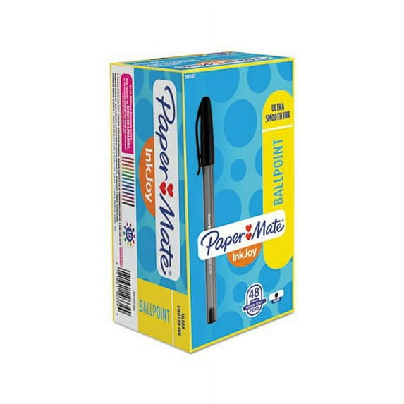 InkJoy 100 Stick Ballpoint Pen Value Pack 1mm, Black Ink, Smoke/Black Barrel, 48/Box
