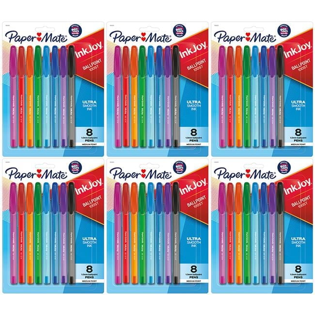 InkJoy 100ST Ballpoint Pens, Medium Point, Assorted Ink, 8 Per Pack, 6 Packs