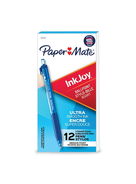 Paper Mate InkJoy 300RT Retractable Ballpoint Pens, Medium Point (1.0mm), Blue, 12 Count