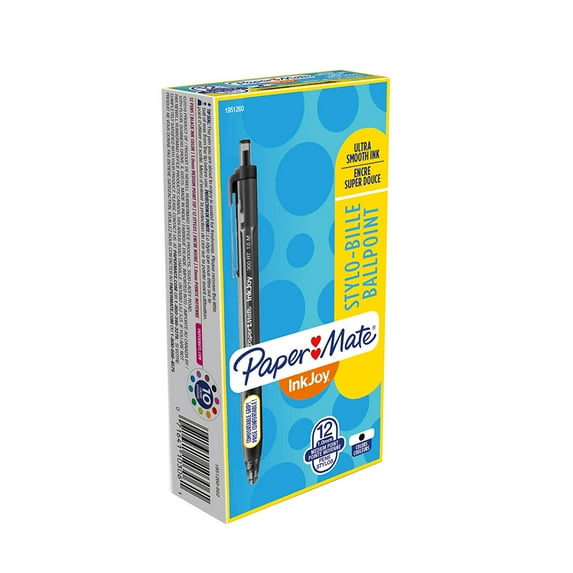 InkJoy 300RT Retractable Ballpoint Pens, Medium Point, Black, Box of 12 (1951260), Ultra-smooth Black ink keeps the fun and ideas flowing By Paper Mate