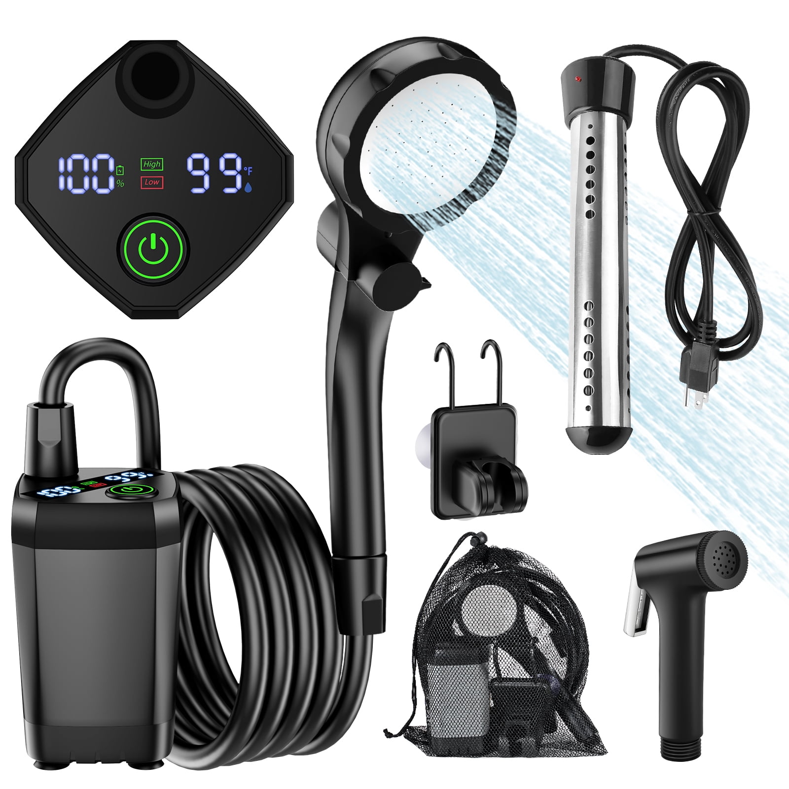 InkTrail Portable Camping Shower with Heater, Long-Lasting 6000mAh Rechargeable Camping Shower with Sprayer Head,4 Spray Modes,IPX7 Waterproof Outdoor Camp Pump for Hiking, Travel, Car, Pet
