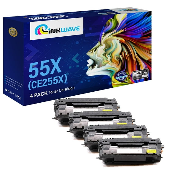 InkWave Compatible Toner Cartridge Replacement for HP 55X / CE255X (Black,4 Pack)
