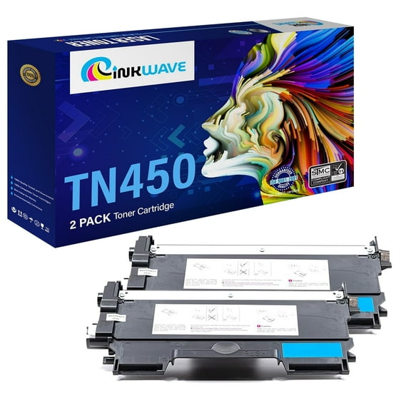 InkWave TN450 Toner Replacement Printer Cartridge, (Black, 2 Pack)