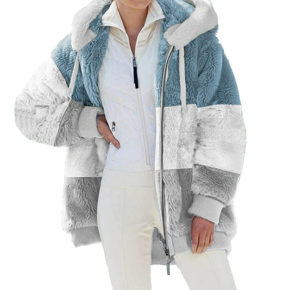 Inkach Fashion Womens Warm Faux Fur Coat Jacket Winter Zipper Long Sleeve Outerwear