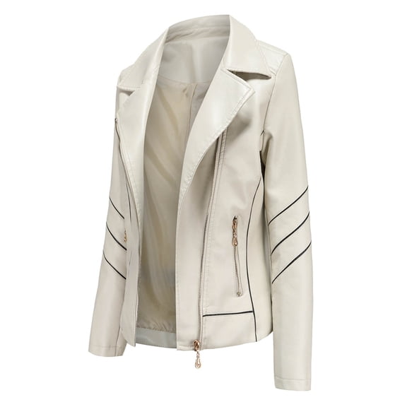 Inkach New Women'S Slim Leather Stand-Up Collar Zipper Stitching Solid Color Jacket M
