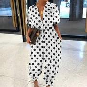 Inkach Woman'S Dots Printing Short Sleeve Button Rompers Trousers Casual Fashion