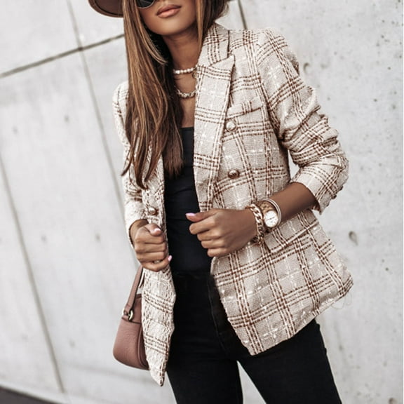 Inkach Women Business Attire Print Long Sleeve Suit Collar Slimming Cardigan Coat Tops Jacket