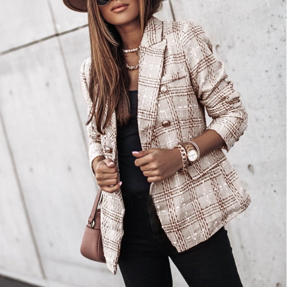 Inkach Women Business Attire Print Long Sleeve Suit Collar Slimming Cardigan Coat Tops Jacket