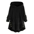 thumbnail image 1 of Inkach Women Fleece Asymmetrical Button Hem Plus Size Hoodie Top Sweater Blouse, 1 of 3